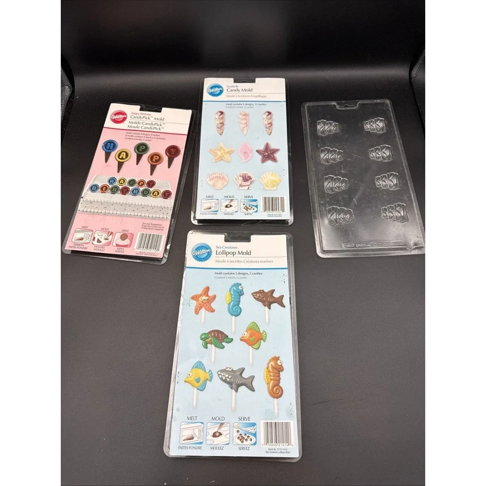 LOT 4 Wilton Plastic Candy Mold Chocolate Mold Birthday Seashells Sea Turtle Wed